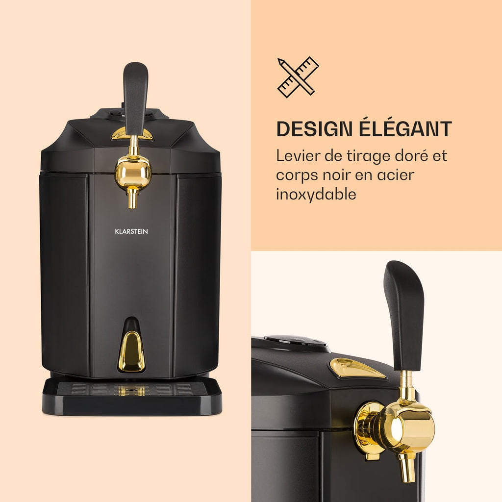 KLARSTEIN Skal - Tireuse à bière  Machine à bière  Appareil à bière  Adapté pour f?ts de 5 litres  Système de cartouches CO2 à pression  3 cartouches CO2 incluses  écran LED  Silencieux  noir