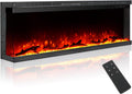 M.C.Haus Cheminée Electrique de Luxe à 3 Faces avec 3 Possibilités D'installation, Cheminée Encastrée dans Un Mur Multimédia, Effet de Flamme Electrique avec 9 Couleurs, 1800W, 127cm/50inch, Noir