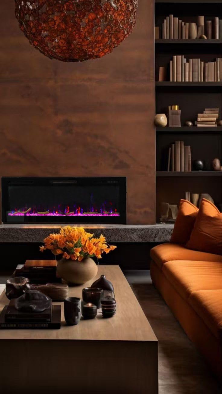 Cheminée électrique Weka Fireplace E42, Montage Mural et Encastré, Puissance de 750 W/1500 W, 13 Couleurs de Fond, Effets de Flamme réglables, Protection Contre la surchauffe (107 cm)