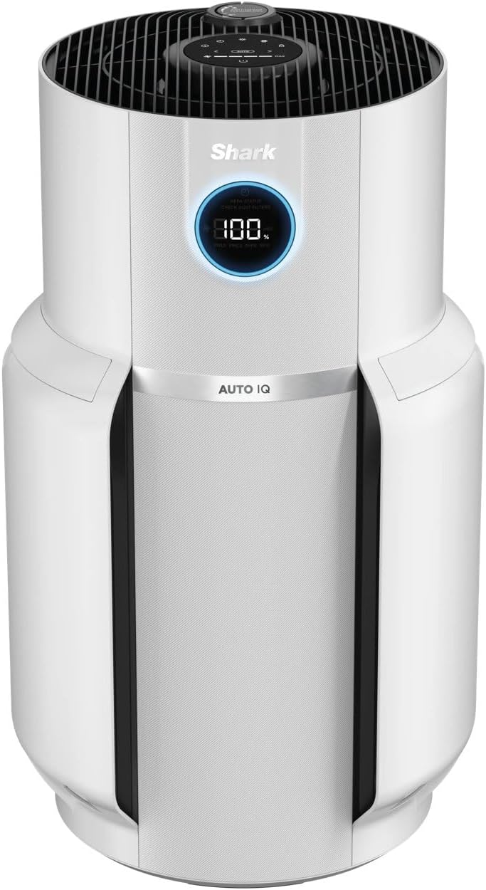 Shark NeverChange jusqu'à 5 ans Purificateur d'air MAX intérieur, Couvre 130m2, Filtre HEPA 5 ans, Capture 99,97% allergènes, Mode automatique, Silencieux, LED, Blanc HP300EU