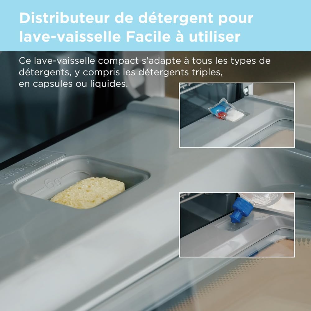 COMFEE' Lave-vaisselle de comptoir, mini lave-vaisselle de table avec 6 programmes, lavage à la vapeur,Soins pour bébé et lavage des fruits, sans plomberie, démarrage différé, 72Heures stockage, blanc