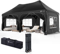 VOUNOT? Tonnelle de Jardin Extérieur 3x6m Barnum Pliant avec 6 Parois Amovibles et 6 Sacs de Sable Tente de Reception Imperméable et Anti-UV pour Camping Festival Mariage Sac de Transport Inclus Noir