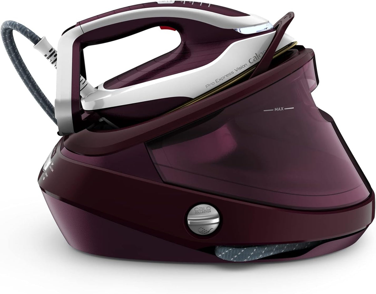 Calor Pro Express Vision Centrale vapeur, Lumière Smart LED sur le fer, Pression de 8,3 bars, Ultrapuissante, Débit vapeur 180 g/min, Jet vapeur 680 g/min, Anticalcaire, Fabriqué en France GV9810C0