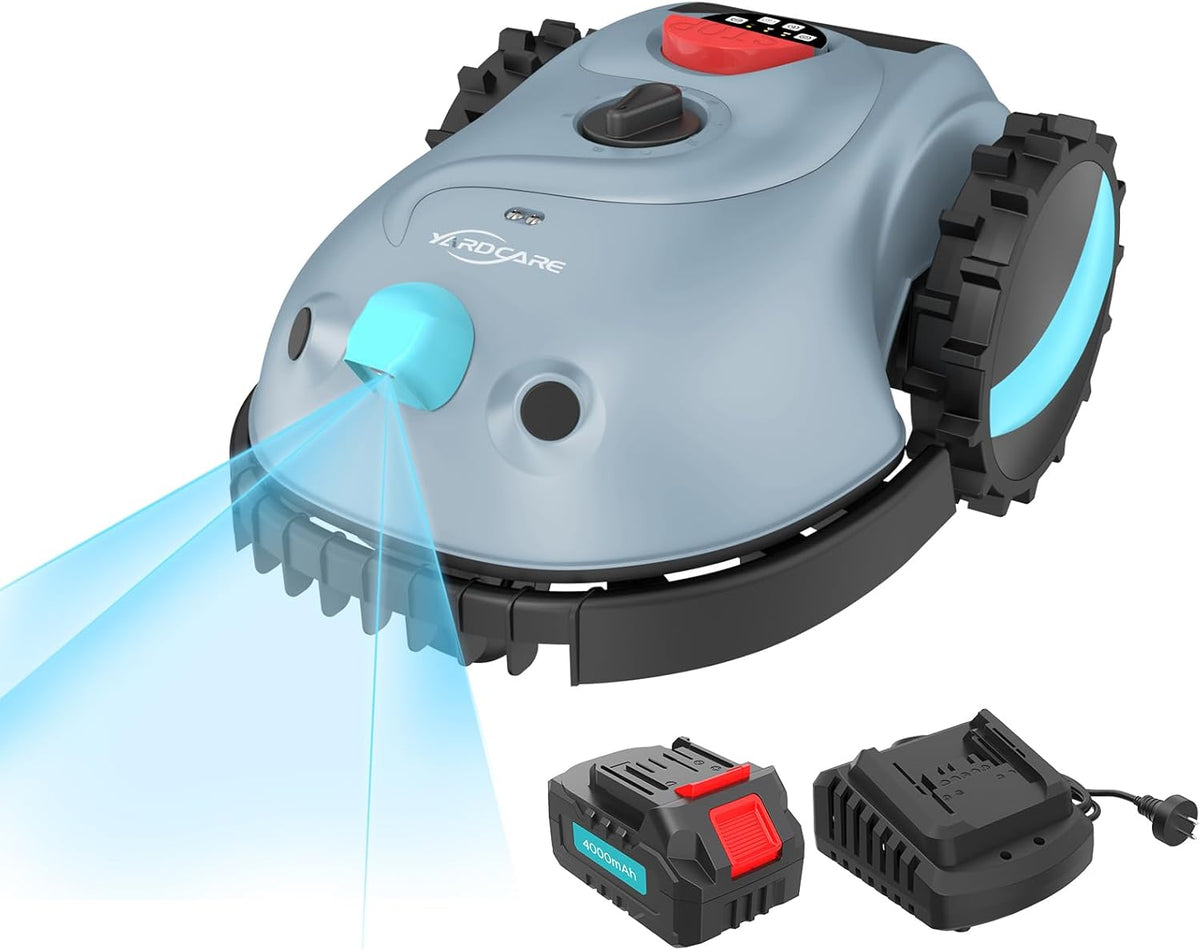 YARDCARE V100 Robot Tondeuse sans Fil Périphérique,avec Navigation par Vision, évitement d'obstacles(150 Sortes), Robot Tondeuse Gazon avec Batterie 4 Ah, Lame de Rechange