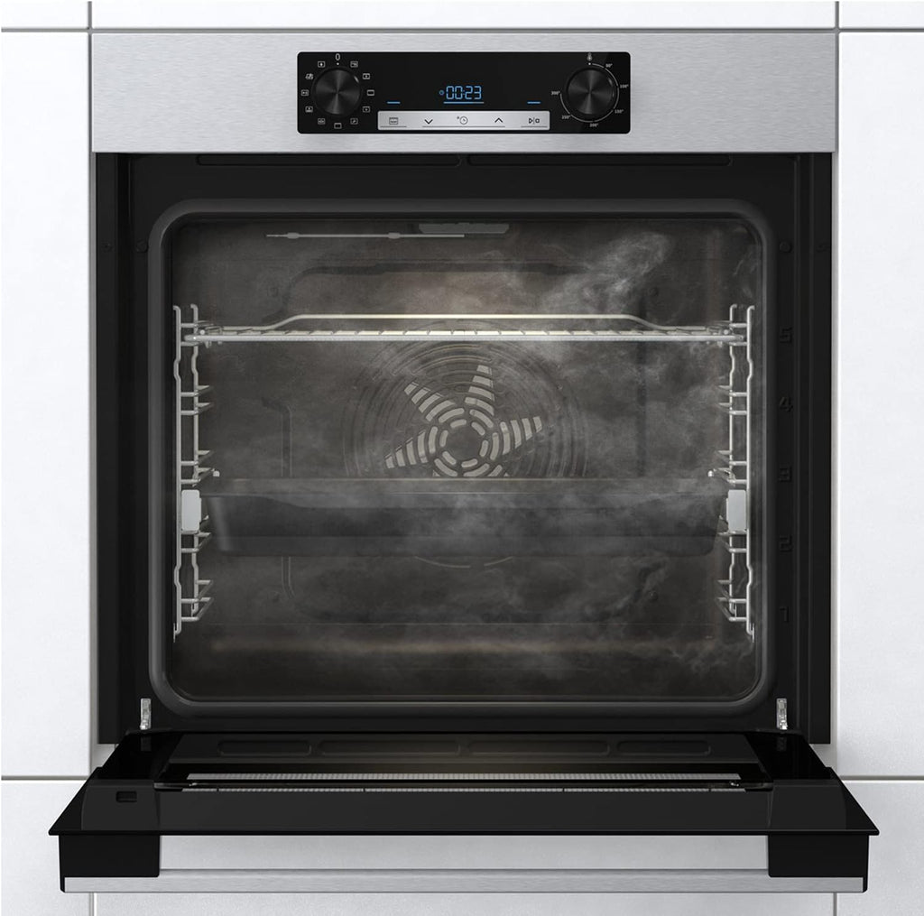 Hisense BI62216AX Four multifonction ventilé, cavité XXL 77L, nettoyage eau Clean, 13 fonctions de cuisson, fonction pizza 300 °C, cuisson AirFry, écran LED, commande tactile, préchauffage rapide