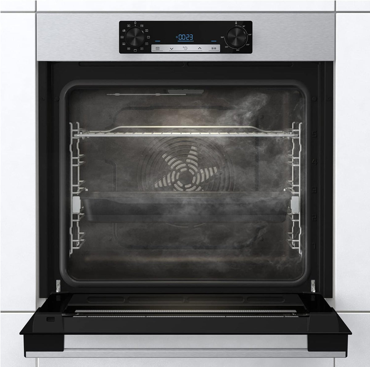 Hisense BI62216AX Four multifonction ventilé, cavité XXL 77L, nettoyage eau Clean, 13 fonctions de cuisson, fonction pizza 300 °C, cuisson AirFry, écran LED, commande tactile, préchauffage rapide