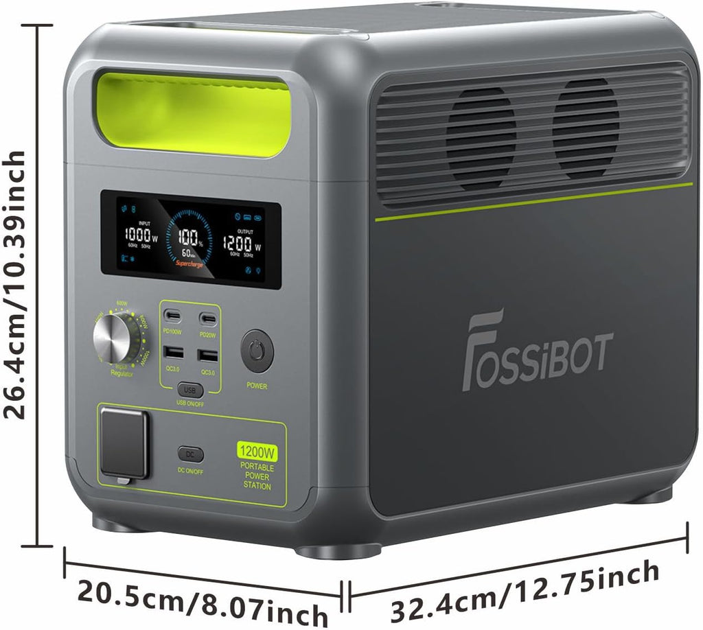 FOSSiBOT F1200 Generateur Electrique Portable 1200W, 1200Wh LiFePO4 Station électrique, 7 Sorties, UPS, BMS, 4000+ Fois, Générateur Solaire pour Camping/Jardin/RV