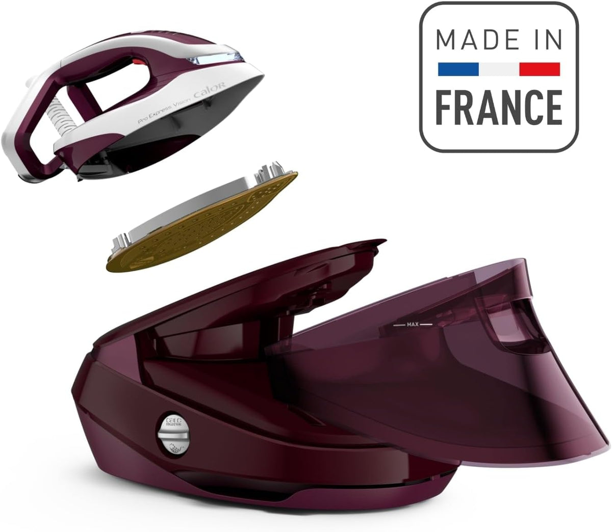 Calor Pro Express Vision Centrale vapeur, Lumière Smart LED sur le fer, Pression de 8,3 bars, Ultrapuissante, Débit vapeur 180 g/min, Jet vapeur 680 g/min, Anticalcaire, Fabriqué en France GV9810C0