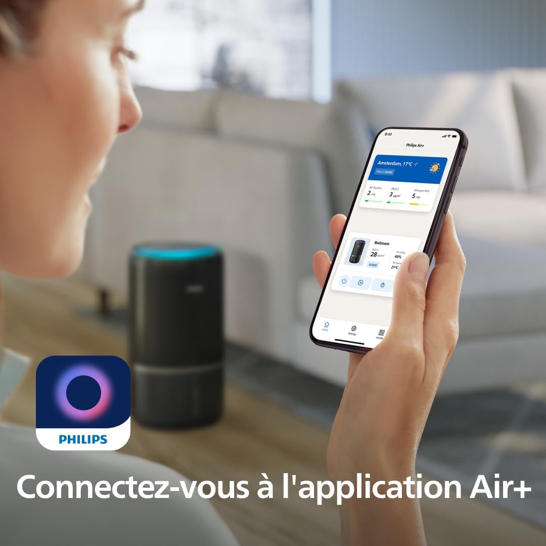 Philips Série 3400 Purificateur d'Air et Humidificateur 2 en 1, Filtre HEPA NanoProtect + Filtre à Charbon Actif, Humidification Hygiénique, CADR 300 m3/h, Taux d'Humidification 650 ml/h (AC3421/13)