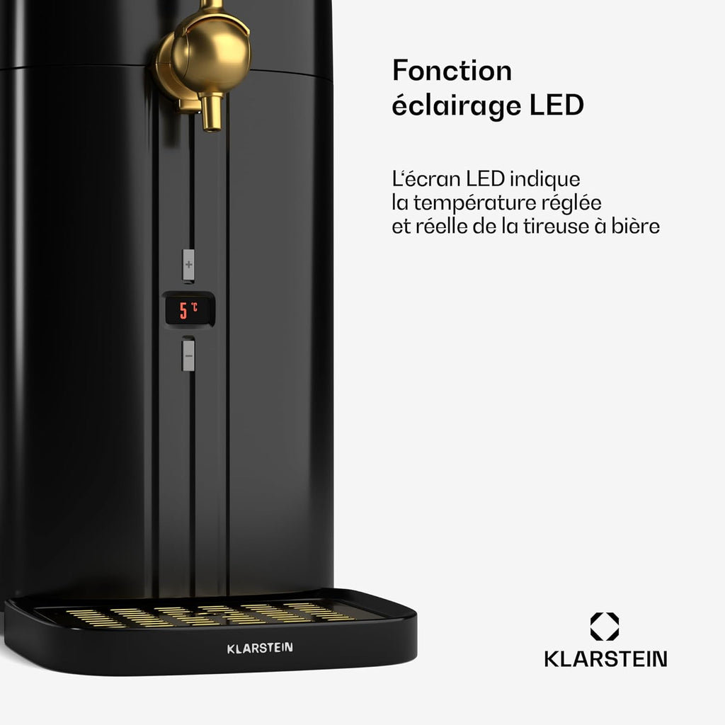 Klarstein FrostBrew Tireuse à Bière - Système de Pression CO?  F?ts 5L  Refroidissement Thermoélectrique 3-12°C  Levier de Tirage  Noir/Or