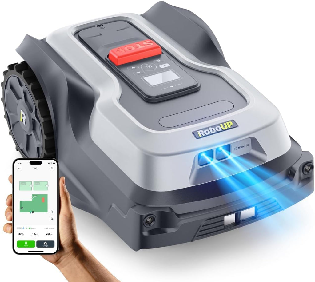 RoboUP Robot Tondeuse T1200Pro pour 1500㎡, Robot Tondeuse sans Fil Périphérique avec Tonte Personnalisé via APP, Tonte Précise des Bordures, Pentes 20°, Tondeuse Automatique pour Cour Avant et Arrière