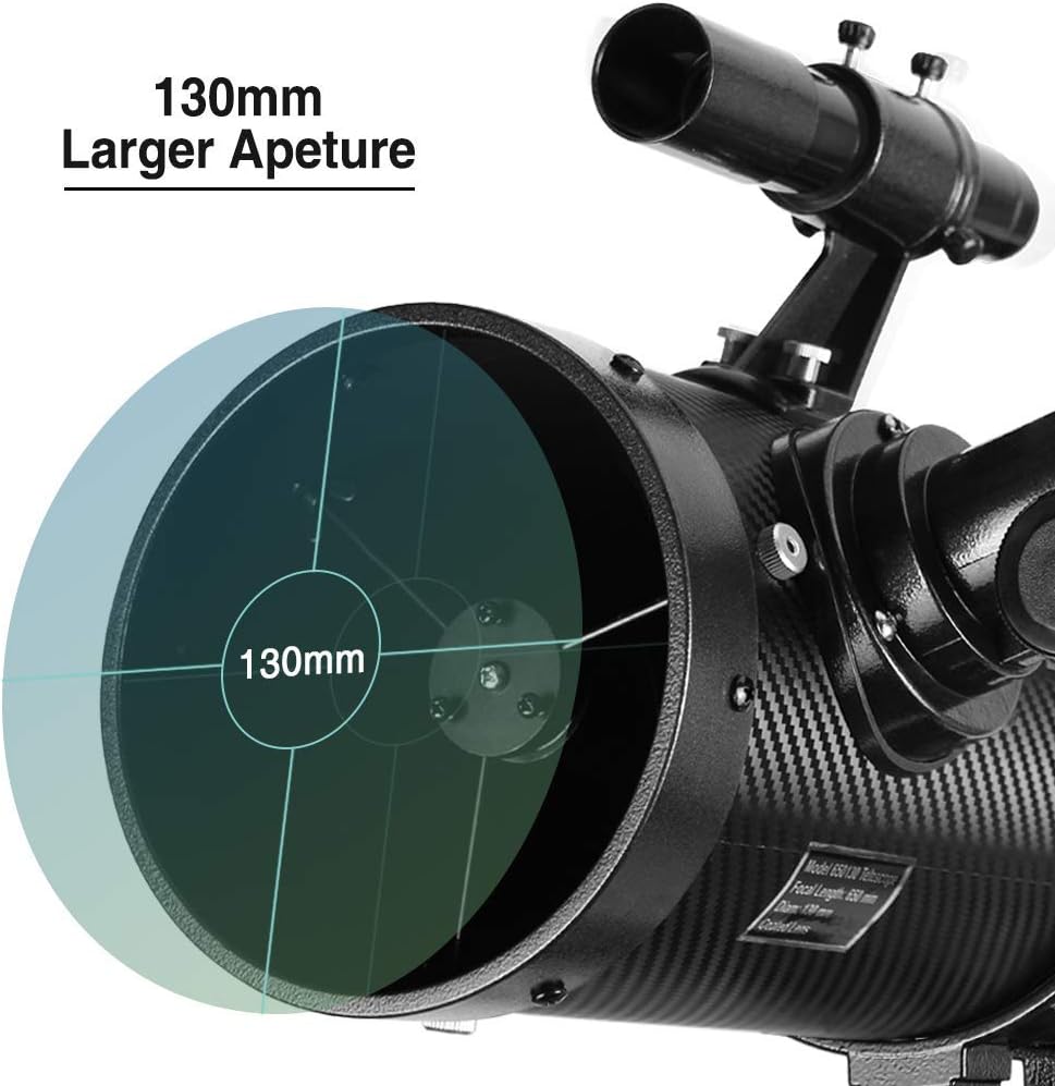 Télescope 130EQ Newton Réflecteur Télescope pour Adultes, Télescopes Professionnels pour Adultes, Livré avec Adaptateur Smartphone Objectif Barlow 1,5X et Filtre TMoon 13% T