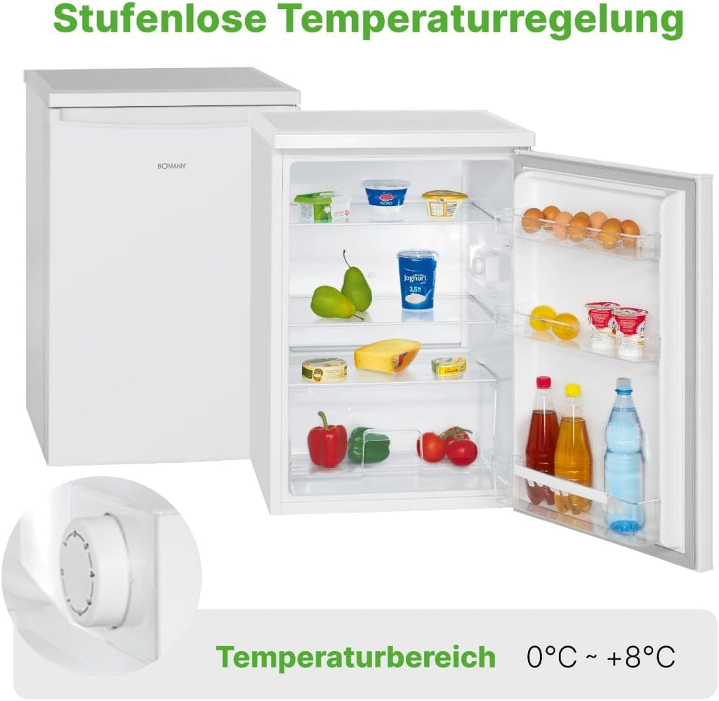 Bomann Réfrigérateur 133L blanc VS2185-1-blanc, Capacité nette : 133 litres, éclairage intérieur à DEL, Contr?le de la température en continu, 3 clayettes en verre