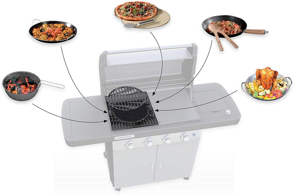 Campingaz Barbecue à gaz Class 4 LD Plus  4 br?leurs  Puissance 12.8kW Système de nettoyage facile InstaClean  grille et plancha en fonte double émaillage  2 tablettes latérales