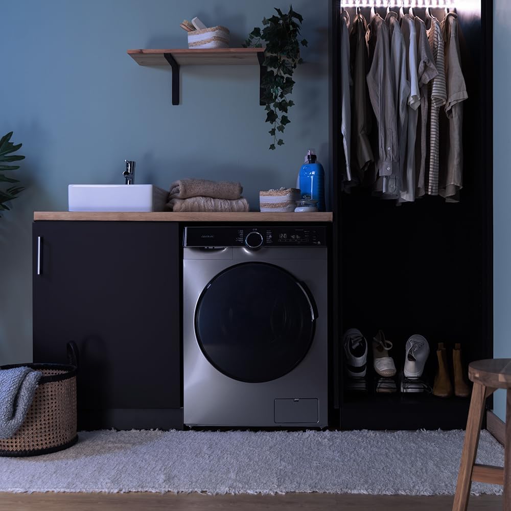 Cecotec Lave-linge 12 kg Chargement Frontal Bolero DressCode 121000 Steel. 1400 tr/min max réglables, 2000 W, certification WoolMark, moteur Inverter Plus, 14 programmes, Spa Care, départ différé.