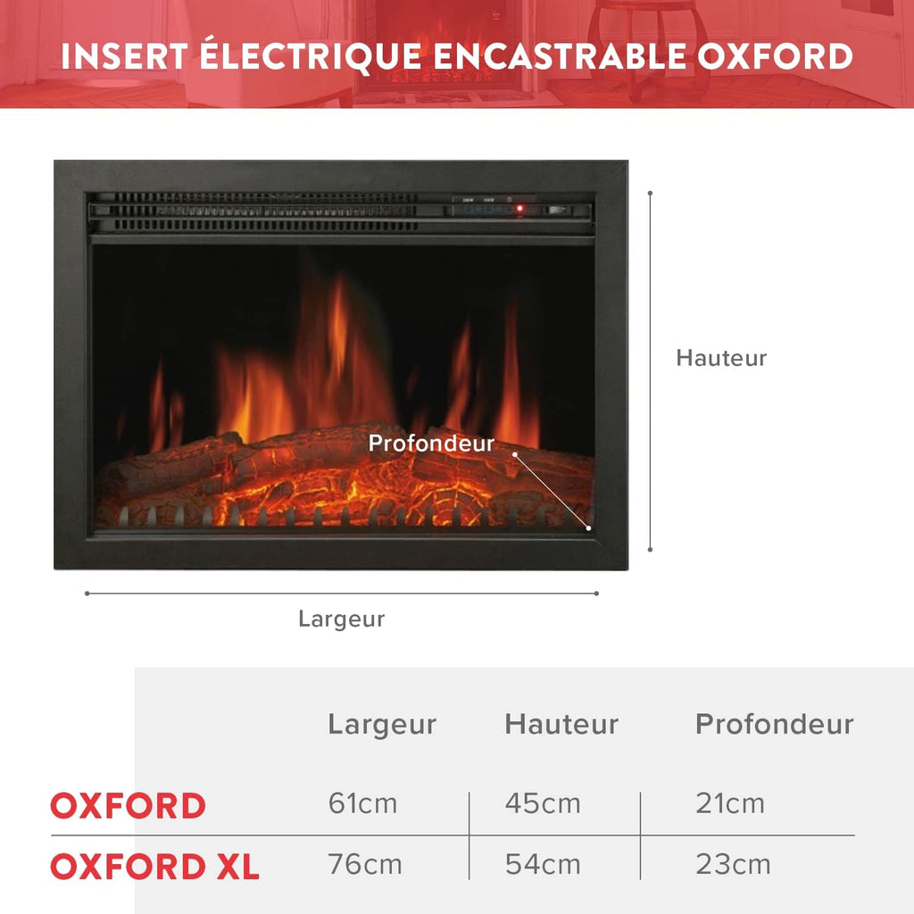 Chemin’Arte Insert électrique à Encastrer - Effet Flammes - LEDs - Oxford XL - 2000W - Con?u en France - Garanti 2 Ans