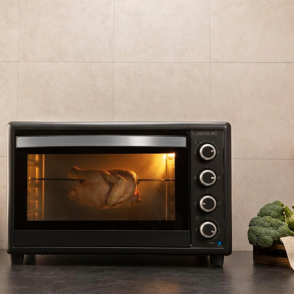 Cecotec Four Convection de Table de 60 Litres Bake&Toast 6090 Black Gyro, 2200 W, Lumière Intérieure, 12 Fonctions, Température Jusqu’à 230o, Porte à Double Verre, Inclut Tournebroche