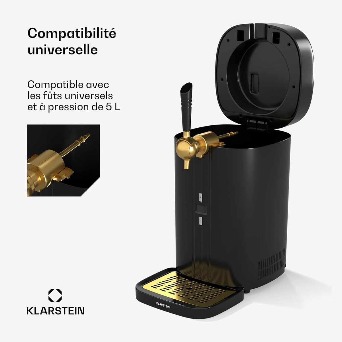Klarstein FrostBrew Tireuse à Bière - Système de Pression CO?  F?ts 5L  Refroidissement Thermoélectrique 3-12°C  Levier de Tirage  Noir/Or
