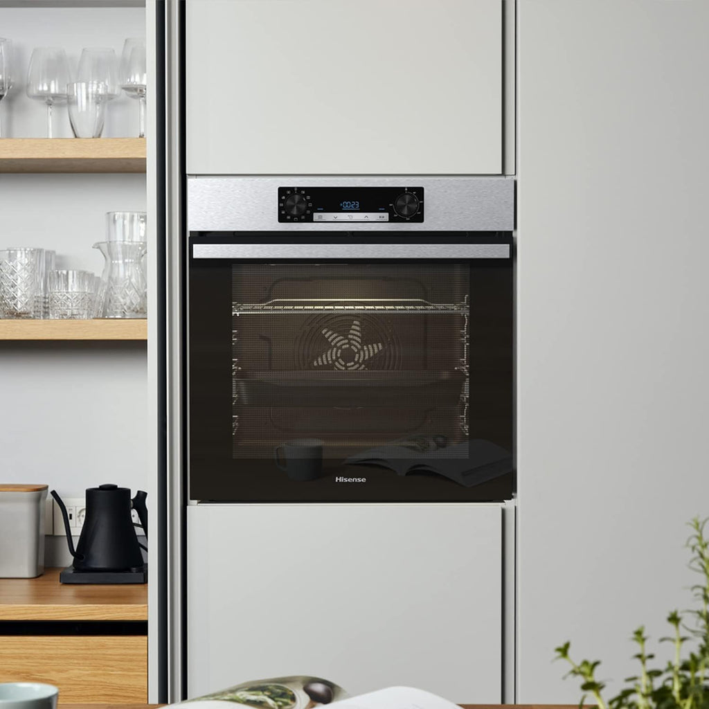 Hisense BI62216AX Four multifonction ventilé, cavité XXL 77L, nettoyage eau Clean, 13 fonctions de cuisson, fonction pizza 300 °C, cuisson AirFry, écran LED, commande tactile, préchauffage rapide