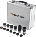 Celestron 94303 Kit d'oculaires et de filtres de 1,25 Pouce - 14 pièces dans Un étui de Transport en métal doublé de Mousse, Argent