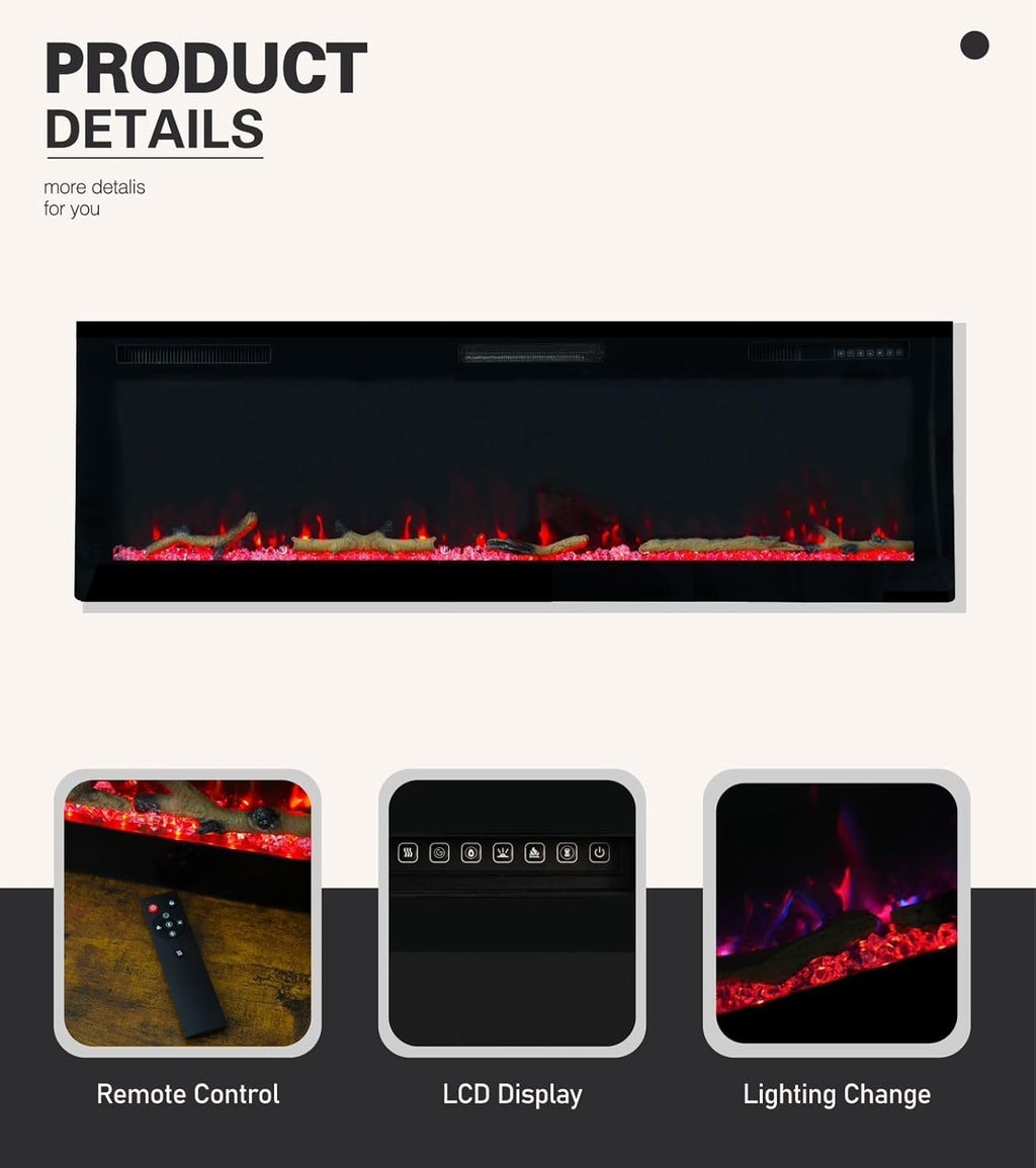 Cheminée électrique Weka Fireplace E42, Montage Mural et Encastré, Puissance de 750 W/1500 W, 13 Couleurs de Fond, Effets de Flamme réglables, Protection Contre la surchauffe (107 cm)
