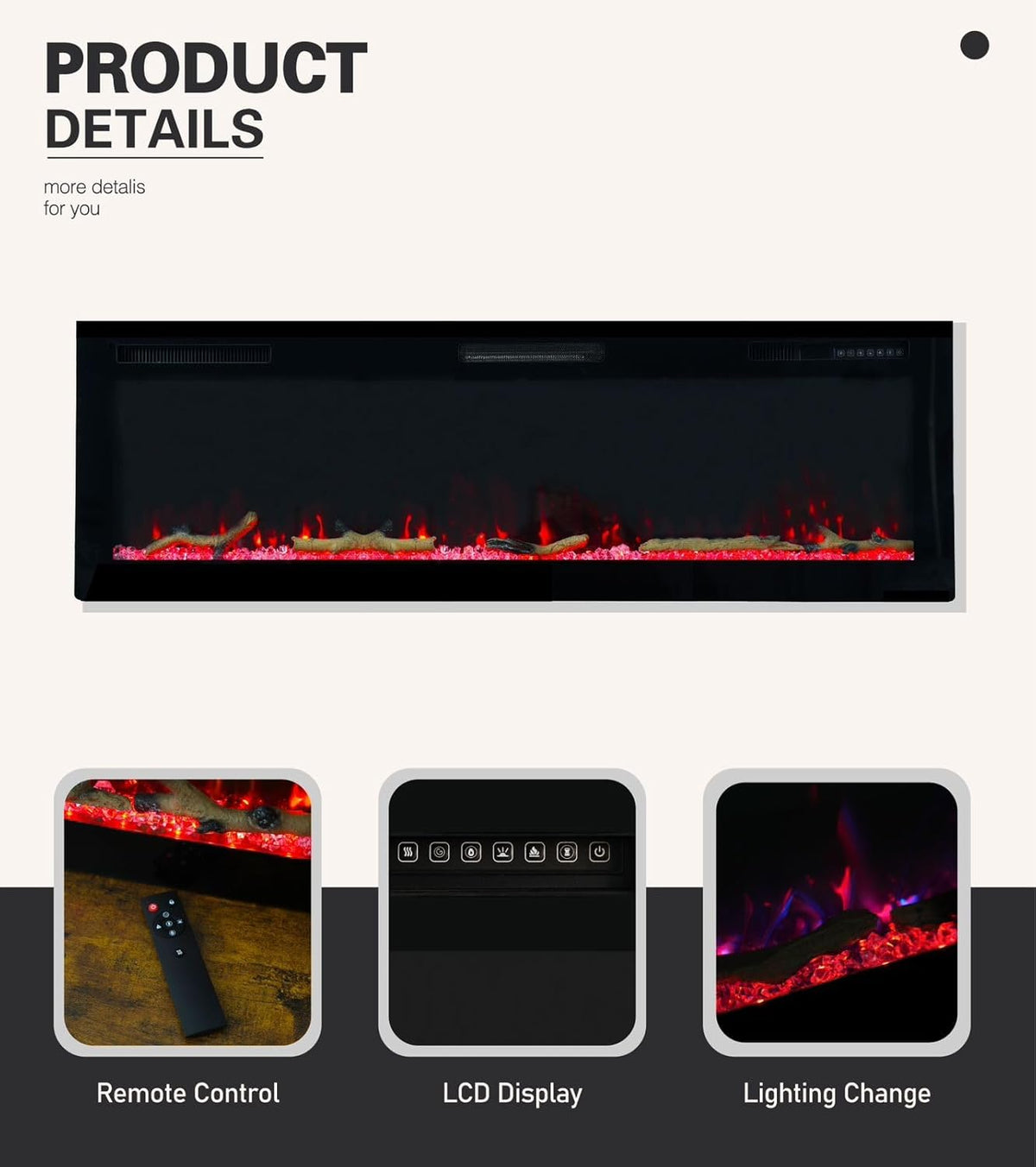 Cheminée électrique Weka Fireplace E42, Montage Mural et Encastré, Puissance de 750 W/1500 W, 13 Couleurs de Fond, Effets de Flamme réglables, Protection Contre la surchauffe (107 cm)