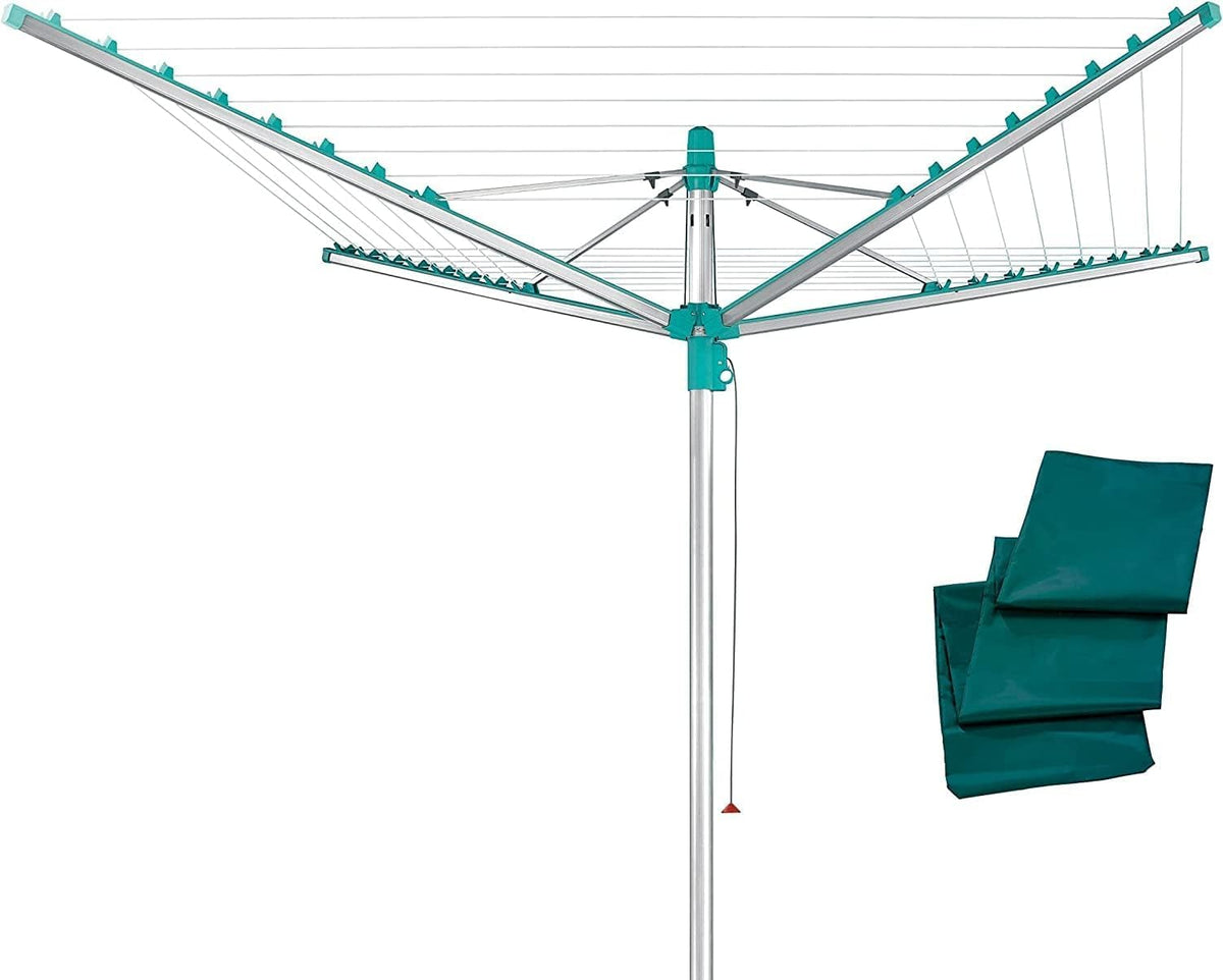 Leifheit Séchoir Parapluie Linomatic 500 Easy avec Housse de Protection, Douille de Sol, Système Easy-Lift, Etendoir à Linge 50m, Séchoir à Linge à Rétractation Automatique des Fils