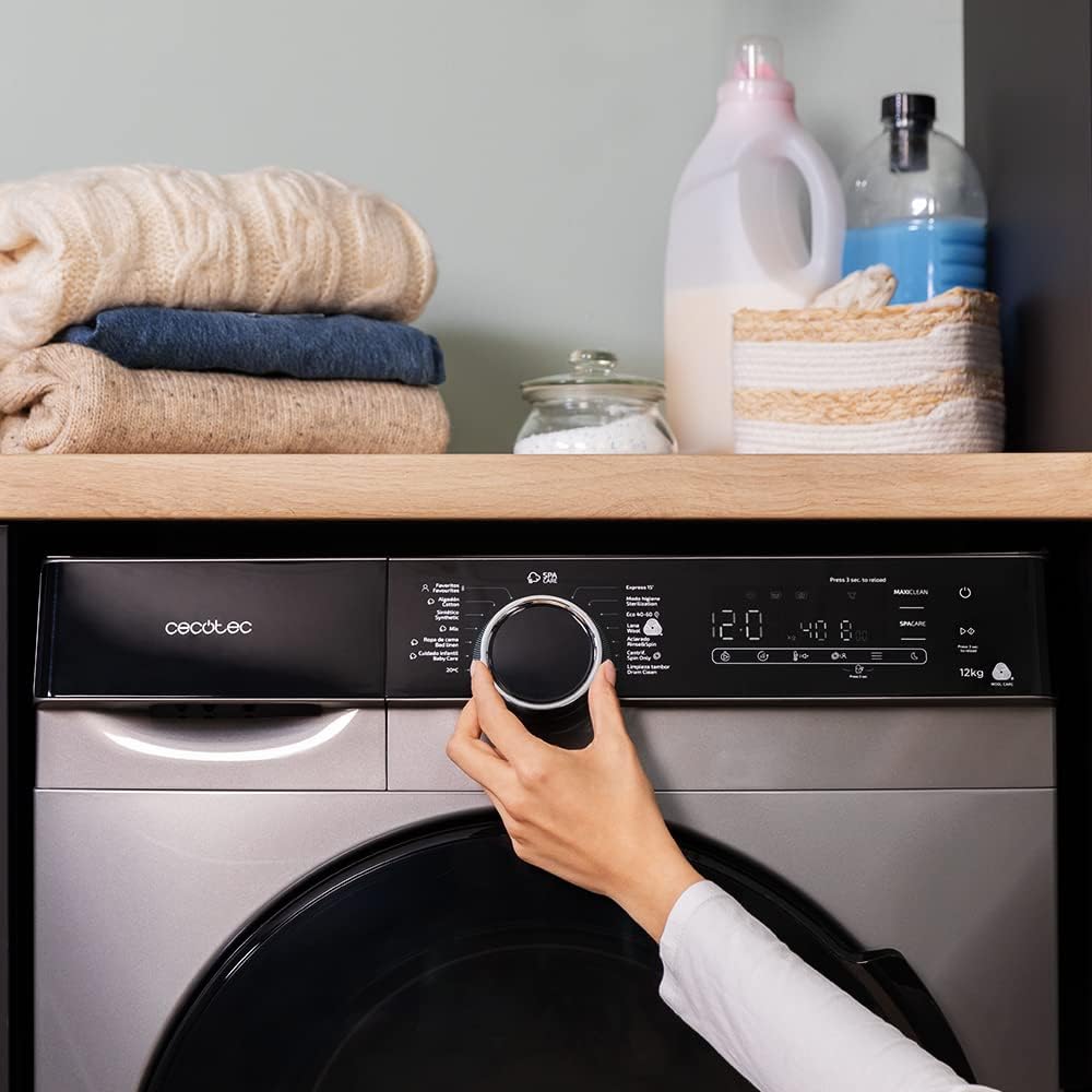 Cecotec Lave-linge 12 kg Chargement Frontal Bolero DressCode 121000 Steel. 1400 tr/min max réglables, 2000 W, certification WoolMark, moteur Inverter Plus, 14 programmes, Spa Care, départ différé.