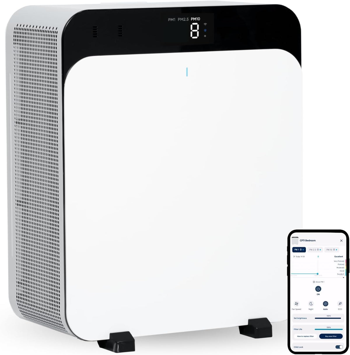 BLUEAIR Purificateur d'air Premium pour pièces jusqu'à 131 m2, idéal pour les allergènes d'animaux, les virus, les bactéries et les grands espaces, Classic Pro CP7i