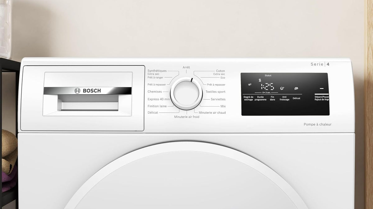 Bosch WTH8300DFR, Série 4, Sèche linge, Pompe à chaleur, 8 kg, Blanc