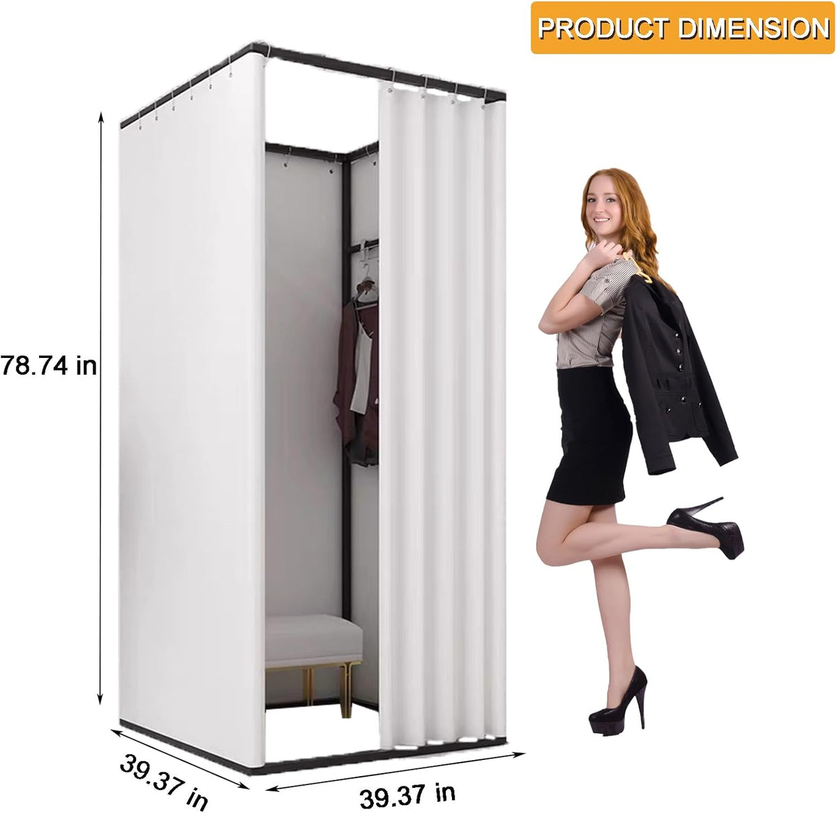 TEENKON Magasin de vêtements, vestiaire portable avec rideau d'ombrage, utilisé dans le bureau, le centre commercial, la boutique, la maison, protection de la vie privée mobile temporaire (blanc, 99,1