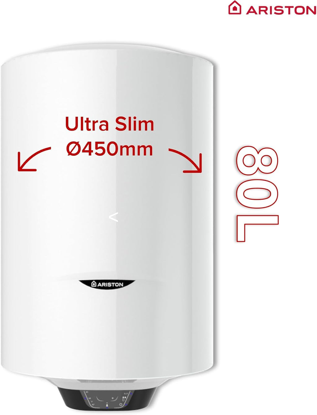 Ariston PRO1 ECO 80L - Chauffe-eau Electrique Vertical Mural ?450 mm - Intelligent Fonction ECO - Classe B - Con?u et fabriqué pour être installé en France