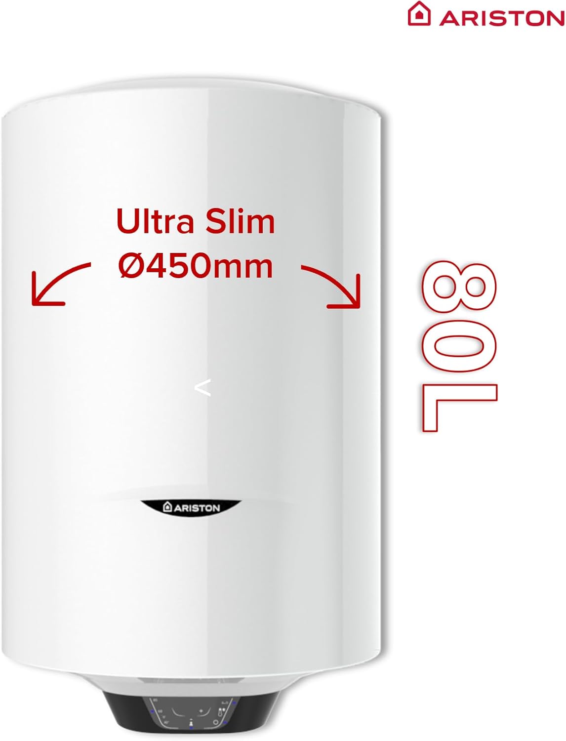 Ariston PRO1 ECO 80L - Chauffe-eau Electrique Vertical Mural ?450 mm - Intelligent Fonction ECO - Classe B - Con?u et fabriqué pour être installé en France