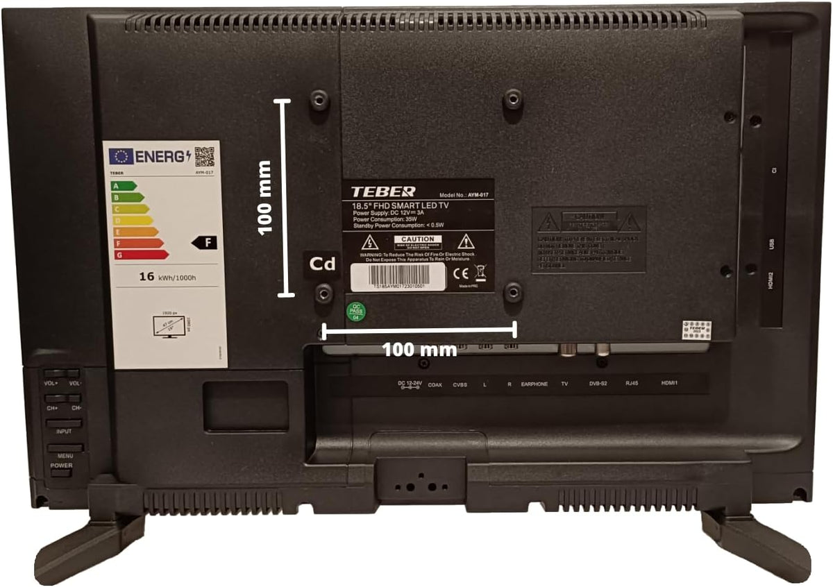 TéBER. Téléviseur Intelligent 18,5 Pouces - 12v/24v/230v - Android 11 - Full HD. Grande résolution 1920x1080. DVB-S2/C/T2/T. pour Camping-Cars, Cuisines, Chambres, Bateaux, camions (19").