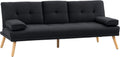 HOMCOM Canapé Convertible 3 Places Design scandinave Inclinaison Dossier réglable 3 Niveaux Dossier Centrale Rabattable 2 Porte-Verres Bois Massif Lin Gris