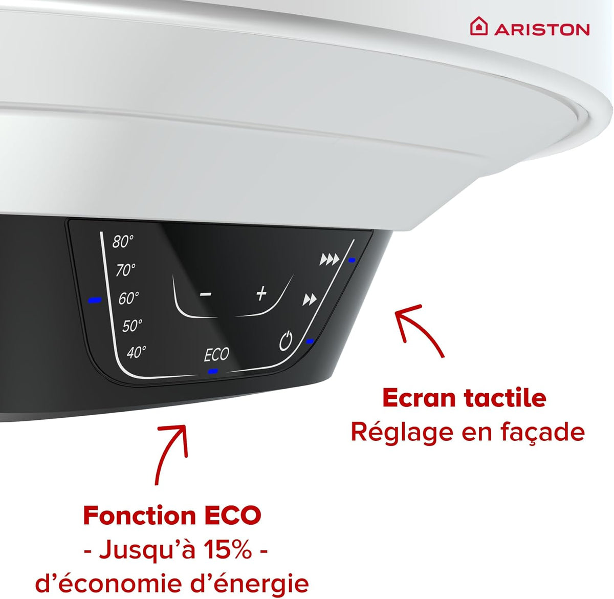 Ariston PRO1 ECO 80L - Chauffe-eau Electrique Vertical Mural ?450 mm - Intelligent Fonction ECO - Classe B - Con?u et fabriqué pour être installé en France