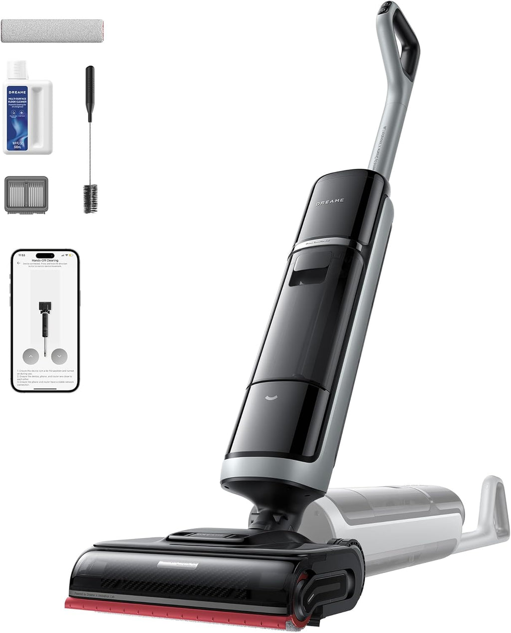 DREAME H15 Pro Heat Aspirateur Laveur, Nettoyage des sols à 85 °C, bras robotisé IA GapFree, capteur RVB intelligent, 22 kPa, 0 n?uds, lavage brosse à 100°C, séchage en 5 min à 90°C,contr?le par appli