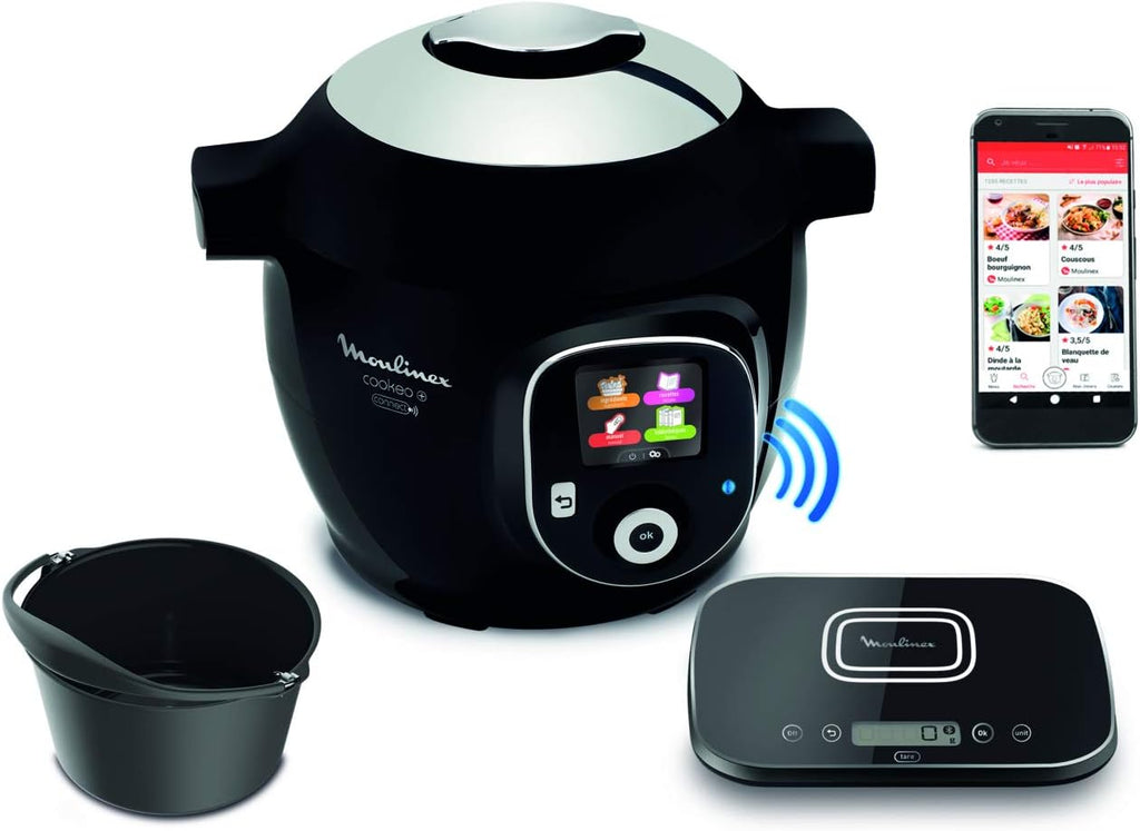 Moulinex Connect Multicuiseur Intelligent Haute Pression Balance et Moule Inclus 6L 200 Recettes 6 Modes de Cuisson Guide Pas à Pas Application Mon Cookeo CE859800, 6 liters, Noir