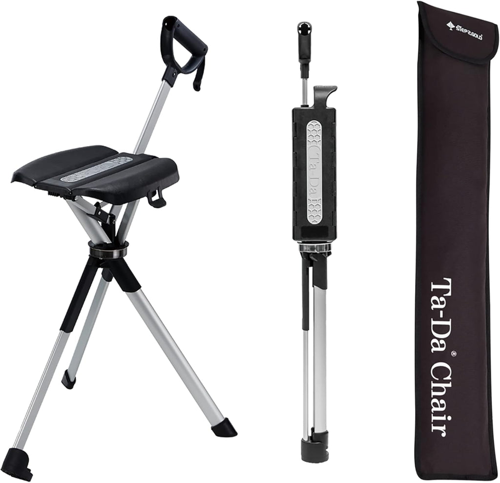 STEP2GOLD Ta-Da Chair Series 2 - Canne de Marche avec siège, Cadre léger en Aluminium, Tabouret Pliable Robuste (jusqu'à 136 kg) Facile à Plier, idéal pour randonnée et activités en Plein air