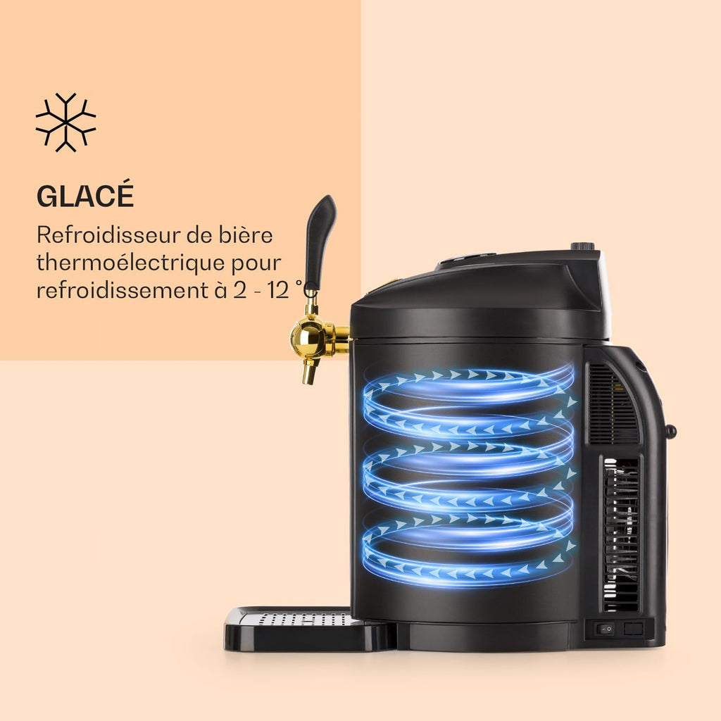 KLARSTEIN Skal - Tireuse à bière  Machine à bière  Appareil à bière  Adapté pour f?ts de 5 litres  Système de cartouches CO2 à pression  3 cartouches CO2 incluses  écran LED  Silencieux  noir