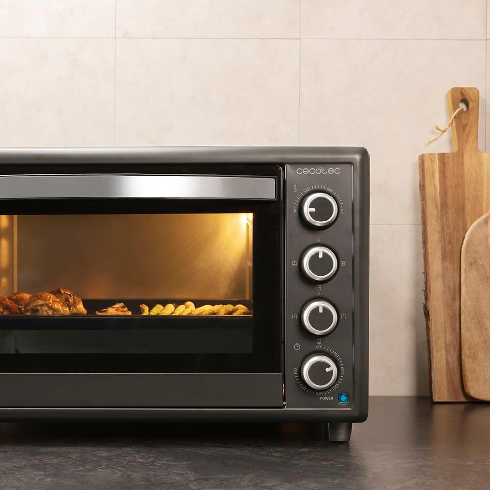 Cecotec Four Convection de Table de 60 Litres Bake&Toast 6090 Black Gyro, 2200 W, Lumière Intérieure, 12 Fonctions, Température Jusqu’à 230o, Porte à Double Verre, Inclut Tournebroche