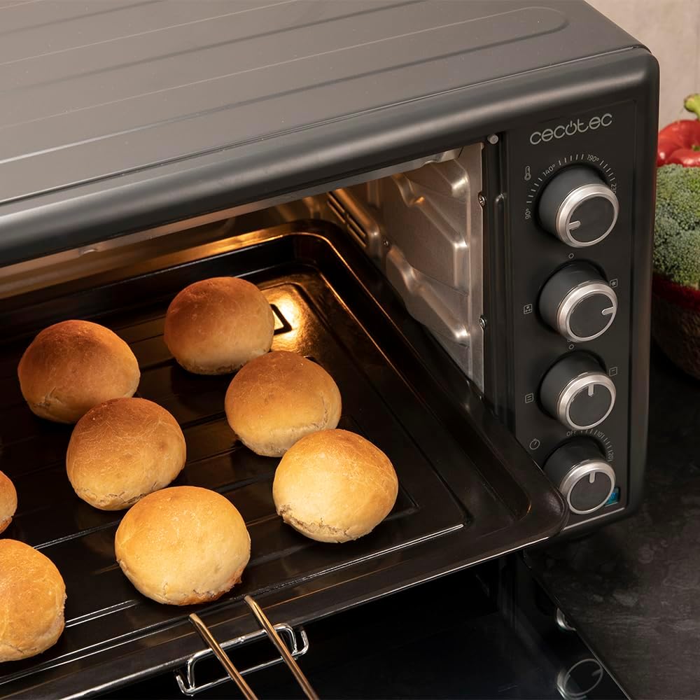 Cecotec Four Convection de Table de 60 Litres Bake&Toast 6090 Black Gyro, 2200 W, Lumière Intérieure, 12 Fonctions, Température Jusqu’à 230o, Porte à Double Verre, Inclut Tournebroche
