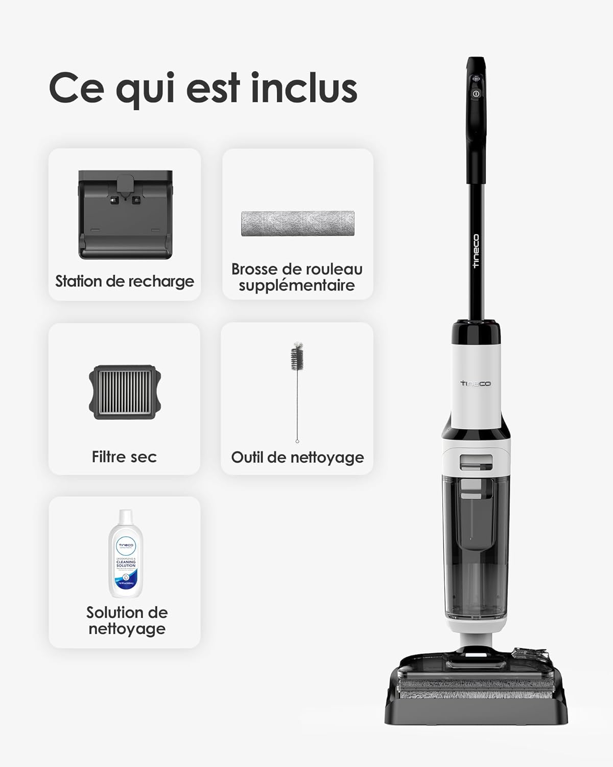 Tineco Aspirateur Balai sans Fil Floor One S6 Stretch Lite Aspirateur Laveur, S’aplatit à 180°, Auto-Nettoyage, Longue Autonomie, Nettoyage des Bords de 2 c?tés