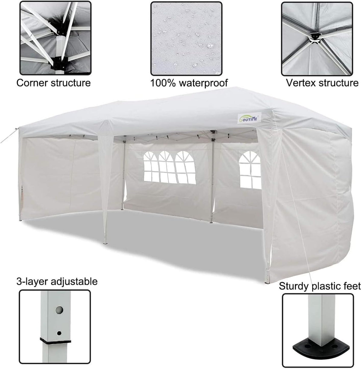 Goutime tonnelle Pliante 3x6,Pop up canopée Gazebo Tente de fête,4 Murs détachables Même Sac à roulettes,abri de Jardin Exterieur,Tente de réception（Blanc）