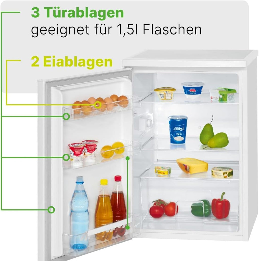 Bomann Réfrigérateur 133L blanc VS2185-1-blanc, Capacité nette : 133 litres, éclairage intérieur à DEL, Contr?le de la température en continu, 3 clayettes en verre