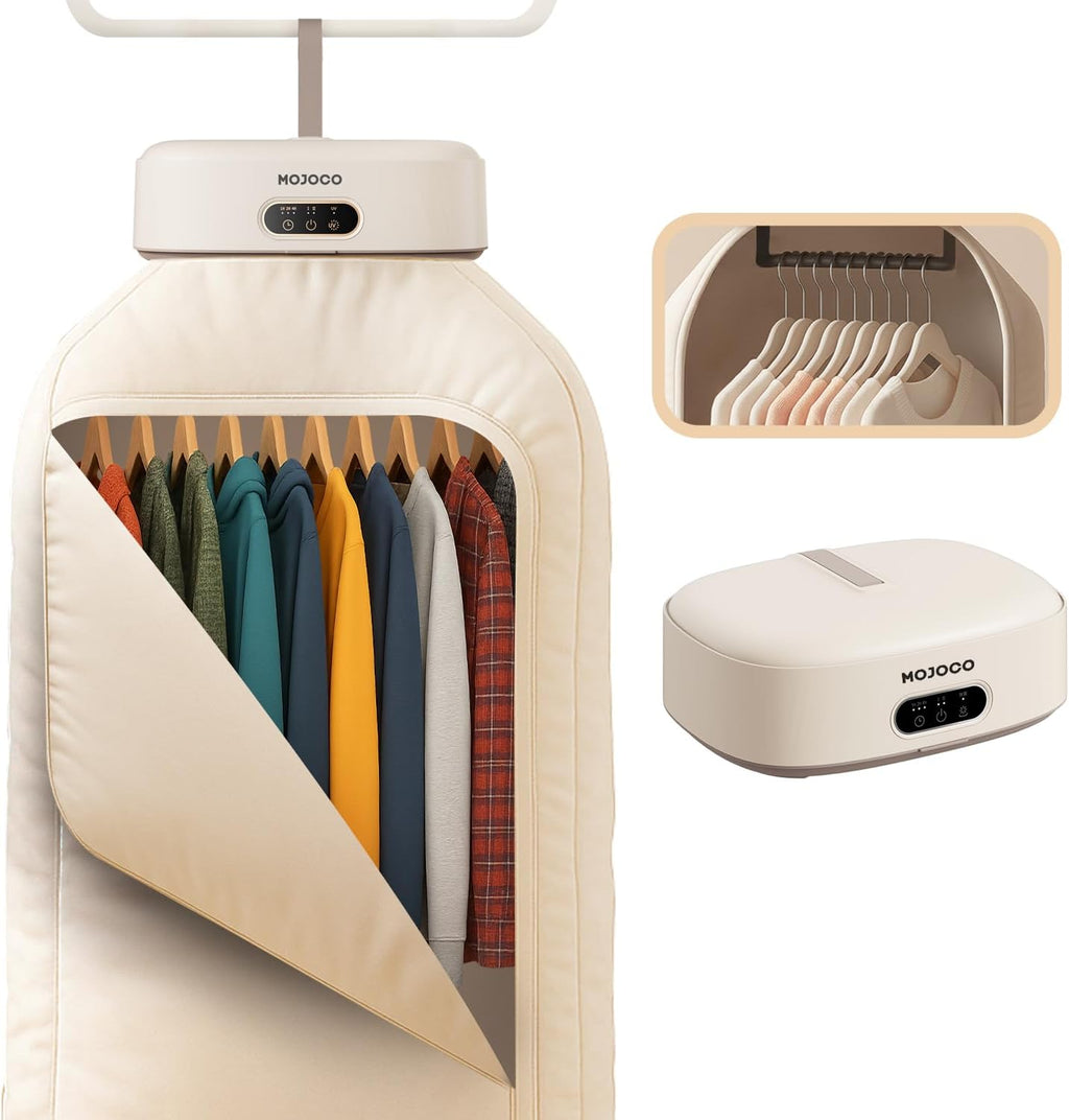MOJOCO Sèche-linge portable - Sèche-linge mini / compact pour appartement, caravane, voyage, petite machine silencieuse à séchage rapide avec minuterie réglable et chaleur qui réduit les plis