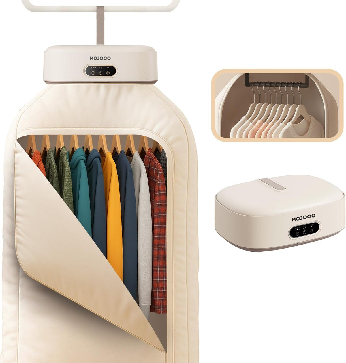 MOJOCO Sèche-linge portable - Sèche-linge mini / compact pour appartement, caravane, voyage, petite machine silencieuse à séchage rapide avec minuterie réglable et chaleur qui réduit les plis