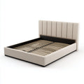 Lichtbeige gestoffeerd bedframe met hoofdbord, vooraanzicht