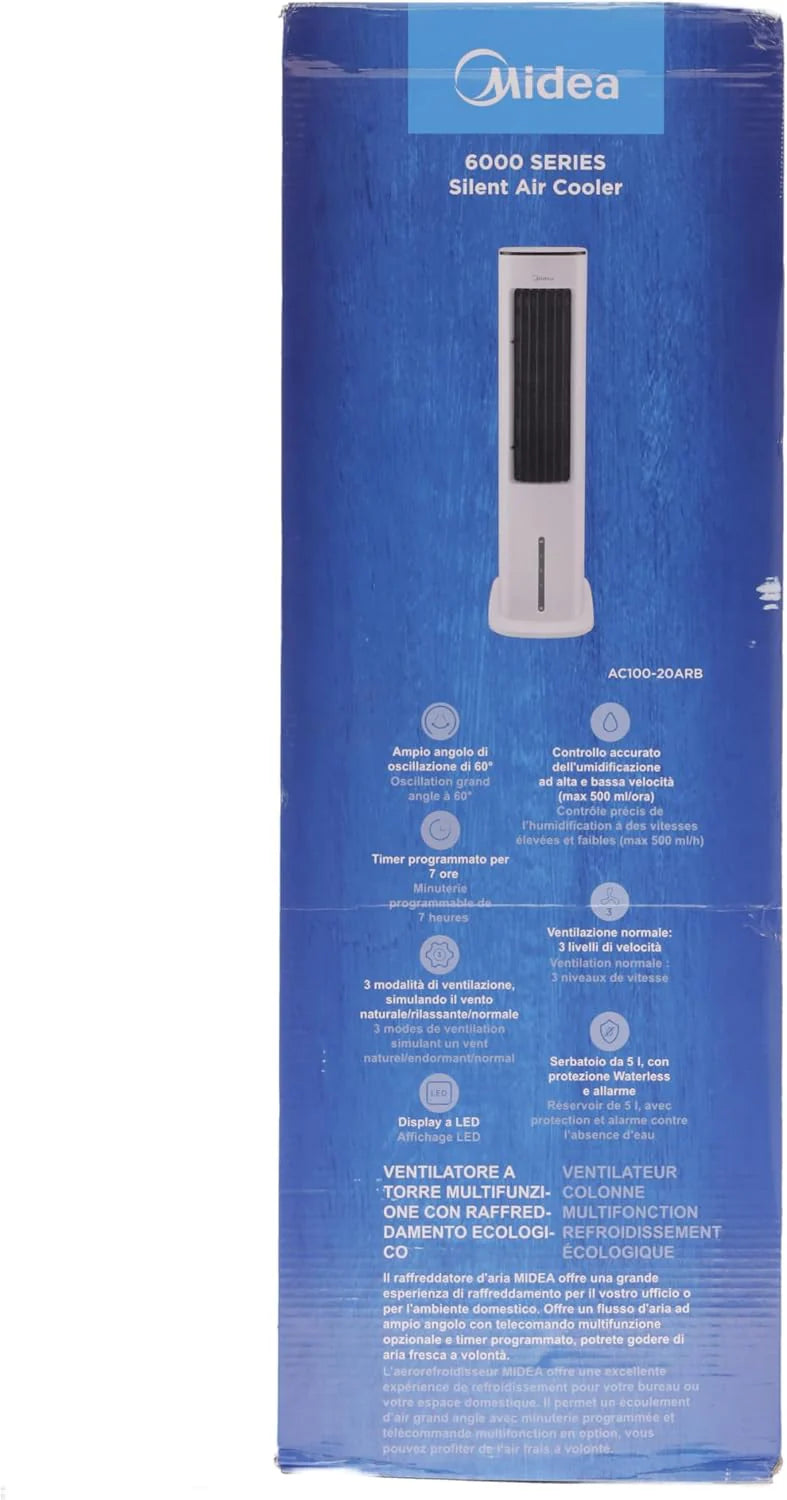 Produktbild: Midea Luftkühler mit Wasserkühlung – Verpackung und Lieferumfang