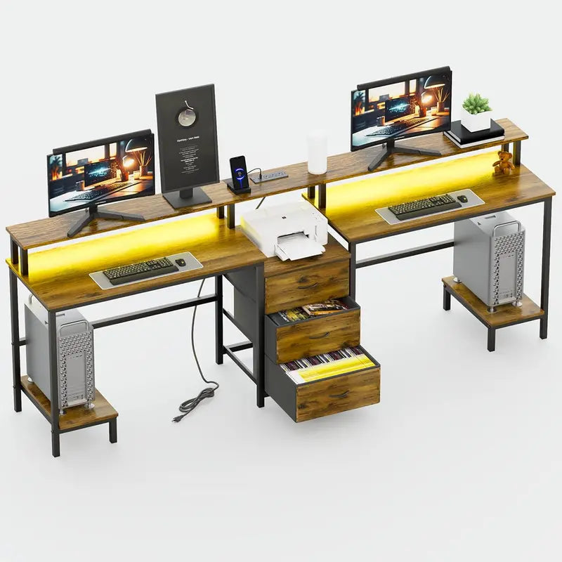 L-vormig LED-bureau voor 2 personen – vooraanzicht